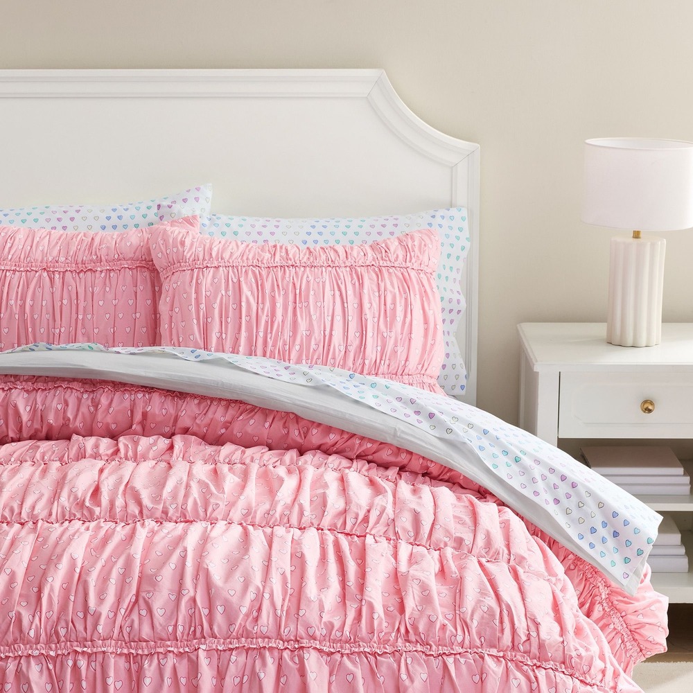 TWO Pottery Barn Teen Roller Rabbit Hearts Ruched Standard Sham Pink $90 NWT